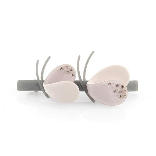 Beautiful hair barrette in double butterfly style.   Set a glamorous tone with this hair barrette clips in pink and beige.  Material: Eco-friendly/Recyclable Acetate